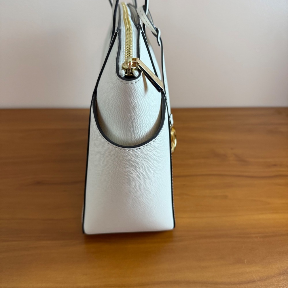 Michael Kors Marilyn Leather Medium Tote Bag LT Cream Gold MK Logo - Picture 11 of 16